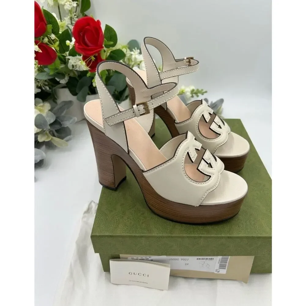 Women's Gucci interlocking GG leather platform sandals size 39 made in Italy